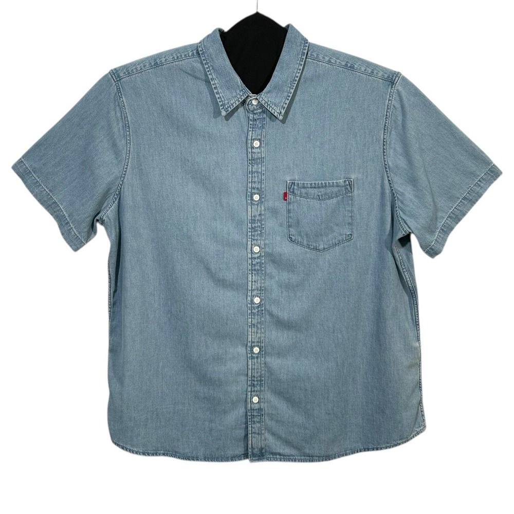 Levi's Mens Button-Up Cotton Shirt Size XXL Blue Classic Fit Casual Short Sleeve